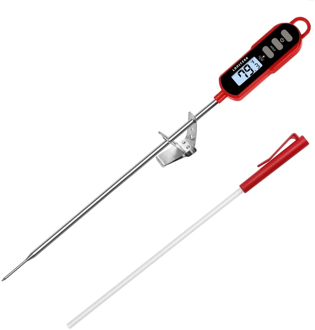 Main image of Digital Candy Thermometer with Pot Clip, 11-Inch Probe, Red | 23 second instant read, IPX6 waterproof, backlit display, extra-long probe, for candy making, deep frying, oil and meat