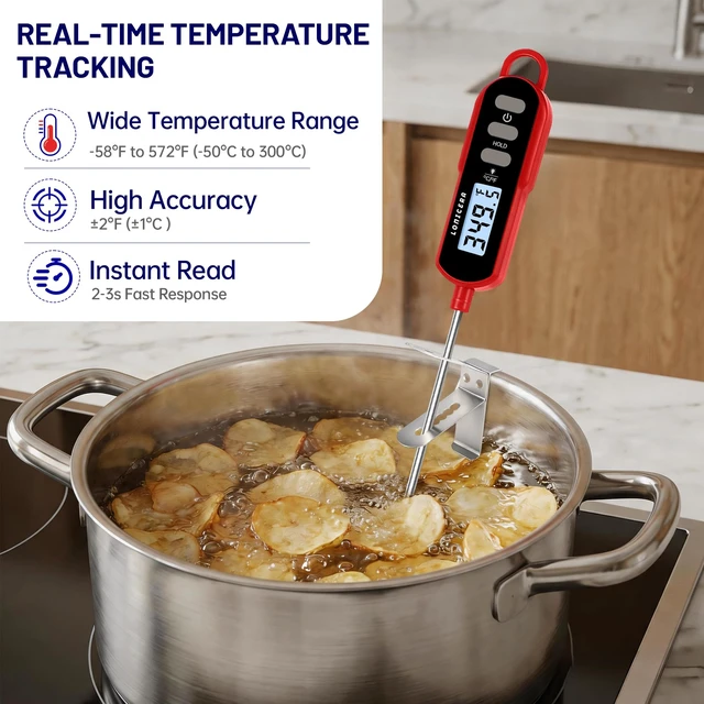 Alt view image 3 of 7 - Digital Candy Thermometer with Pot Clip, 11-Inch Probe, Red | 23 second instant read, IPX6 waterproof, backlit display, extra-long probe, for candy making, deep frying, oil and meat