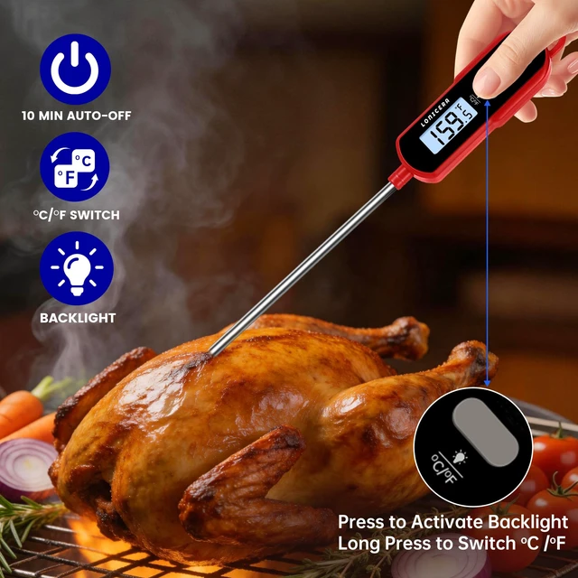 Alt view image 4 of 7 - Digital Candy Thermometer with Pot Clip, 11-Inch Probe, Red | 23 second instant read, IPX6 waterproof, backlit display, extra-long probe, for candy making, deep frying, oil and meat