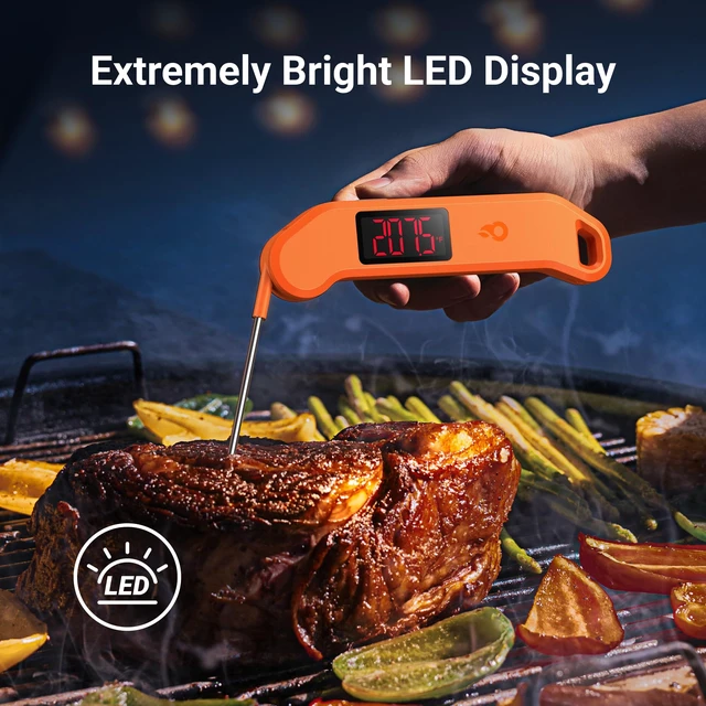 Alt view image 5 of 7 - 1 Sec Professional Digital Meat Thermometer, ±0.5 Accuracy | NIST&NSF Certified, Auto-Rotating LED Display, Waterproof, Folding Food Thermometer for Restaurant, Grill & BBQ, Black