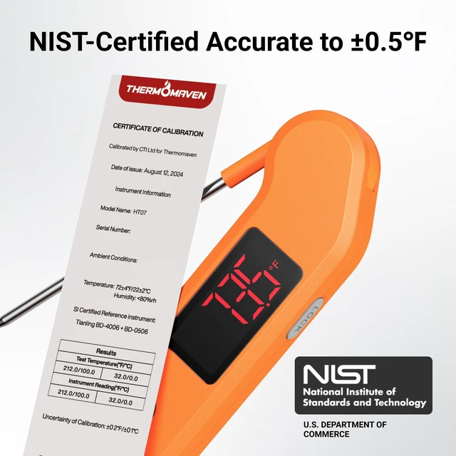 Alt view image 3 of 7 - 1 Sec Professional Digital Meat Thermometer, ±0.5 Accuracy | NIST&NSF Certified, Auto-Rotating LED Display, Waterproof, Folding Food Thermometer for Restaurant, Grill & BBQ, Black