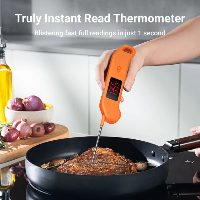 Alt view image 4 of 7 - 1 Sec Professional Digital Meat Thermometer, ±0.5 Accuracy | NIST&NSF Certified, Auto-Rotating LED Display, Waterproof, Folding Food Thermometer for Restaurant, Grill & BBQ, Black