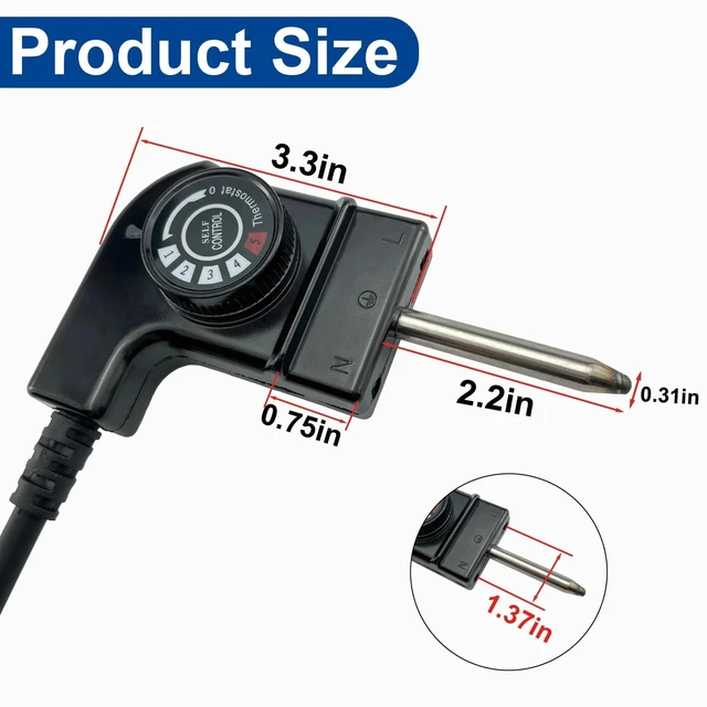 Alt view image 3 of 7 - Adjustable Thermostat Probe Cord Compatible with Electric Smokers, Griddles | Probe Cord Compatible with Fryers & More Electric Skillet Cord Replacement, 15A/125V Power Cord with Temperature Control