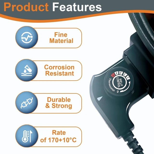 Alt view image 7 of 7 - Adjustable Thermostat Probe Cord Compatible with Electric Smokers, Griddles | Probe Cord Compatible with Fryers & More Electric Skillet Cord Replacement, 15A/125V Power Cord with Temperature Control