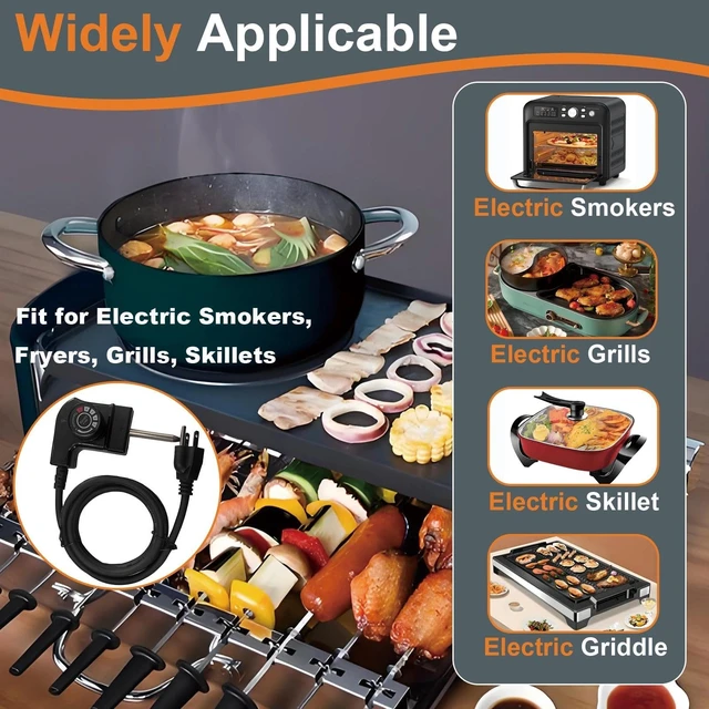 Alt view image 6 of 7 - Adjustable Thermostat Probe Cord Compatible with Electric Smokers, Griddles | Probe Cord Compatible with Fryers & More Electric Skillet Cord Replacement, 15A/125V Power Cord with Temperature Control
