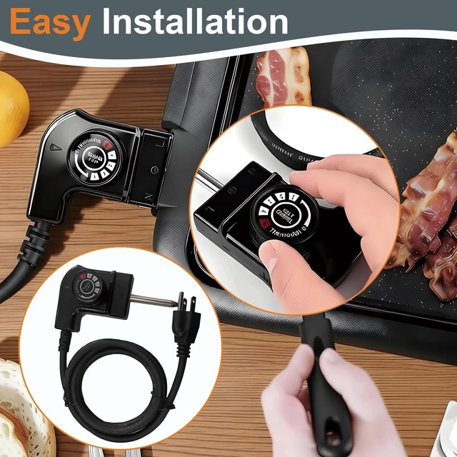 Alt view image 5 of 7 - Adjustable Thermostat Probe Cord Compatible with Electric Smokers, Griddles | Probe Cord Compatible with Fryers & More Electric Skillet Cord Replacement, 15A/125V Power Cord with Temperature Control