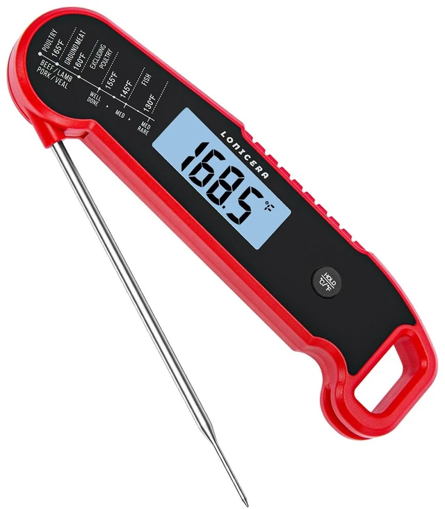 Main image of Instant-Read Meat Thermometer, 1-Second, ±0.5°F Accuracy, Red | Professional Thermocouple Sensor, IP67 Waterproof, Auto-Rotating Backlit Display, Motion-Activated Wake Function for Cooking