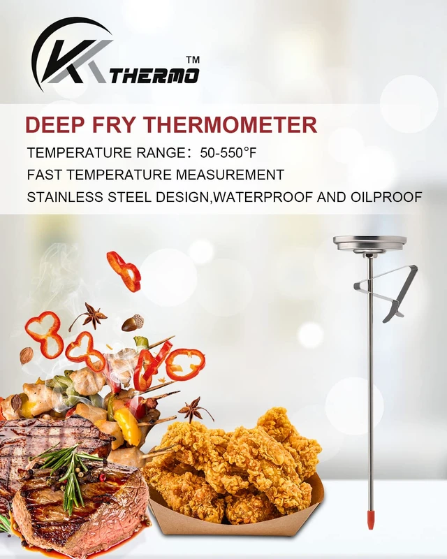 Alt view image 2 of 6 - Candy/Deep Fry Thermometer with Instant Read,Oil Thermometer,8" Stainless Steel Stem Meat Cooking Thermometer,Best for Turkey,BBQ,Grill