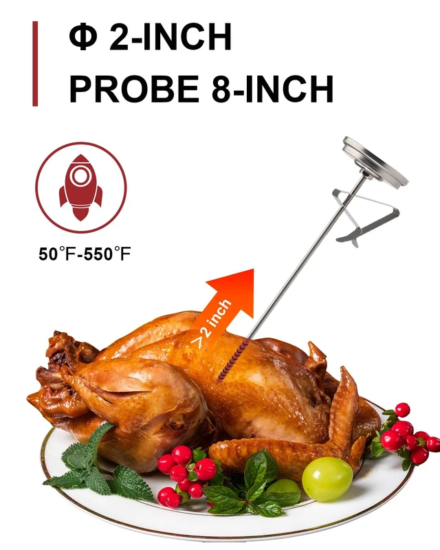 Alt view image 3 of 6 - Candy/Deep Fry Thermometer with Instant Read,Oil Thermometer,8" Stainless Steel Stem Meat Cooking Thermometer,Best for Turkey,BBQ,Grill