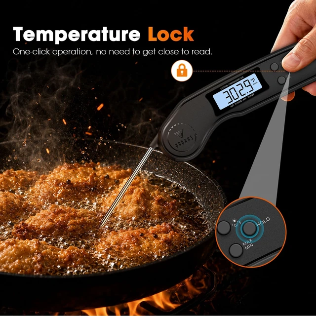 Alt view image 4 of 7 - Meat Thermometer Digital 2 Sec Instant Read Food Thermometer for Cooking | Bright Backlit Display, Foldable Probe, Magnetic Storage Kitchen Gadgets Essentials for BBQ Oven Grill Smoker Candy Gift