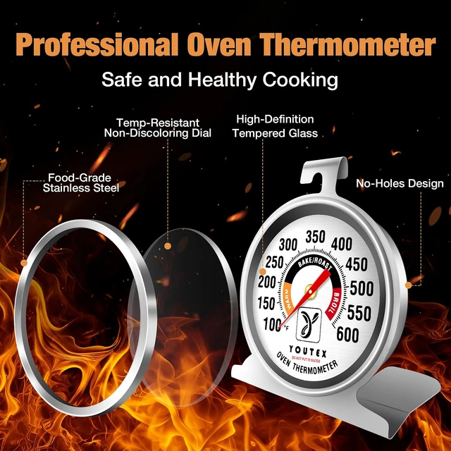 Alt view image 2 of 7 - 2-Pack Oven Thermometer, Upgraded 100-600°F No-Holes Non-Discoloring Easy-to-Clean for Healthier Cooking, Easy-to-Read with Large Bright Numbers for Gas & Electric Ovens, Grills, and Smokers