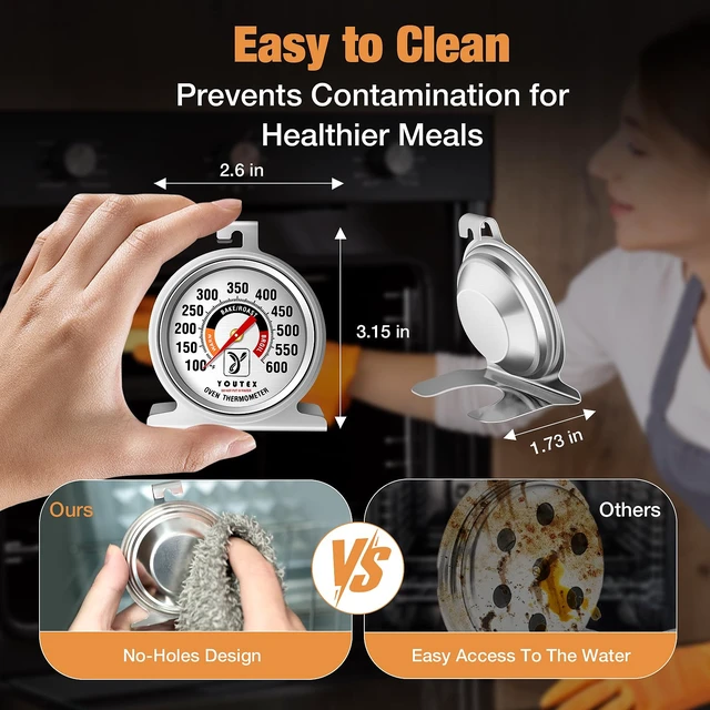 Alt view image 5 of 7 - 2-Pack Oven Thermometer, Upgraded 100-600°F No-Holes Non-Discoloring Easy-to-Clean for Healthier Cooking, Easy-to-Read with Large Bright Numbers for Gas & Electric Ovens, Grills, and Smokers