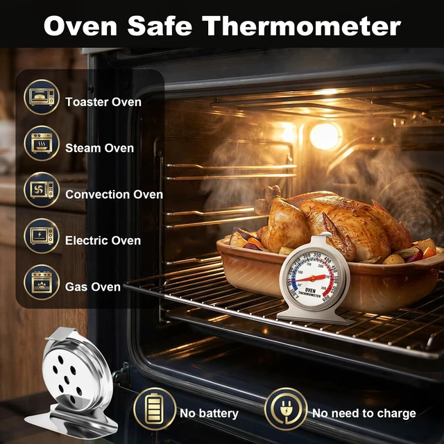 Alt view image 5 of 7 - Oven Thermometer for Gas & Electric Ovens, 100°F-600°F | Precision Mechanical Thermometer with Hanging Hook & Stand, Perfect Inside Oven Thermometer for Baking, Grilling, Air Fryers