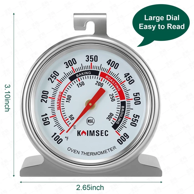 Alt view image 2 of 7 - Oven Thermometer for Temperature Gauge, Safe for Inside Gas/Electric/Grill Smoker, Analog Dial Stainless Steel Oven Thermometers with Large Hanger & Baser for Instant Reading in Cooking Baking