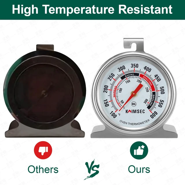 Alt view image 4 of 7 - Oven Thermometer for Temperature Gauge, Safe for Inside Gas/Electric/Grill Smoker, Analog Dial Stainless Steel Oven Thermometers with Large Hanger & Baser for Instant Reading in Cooking Baking