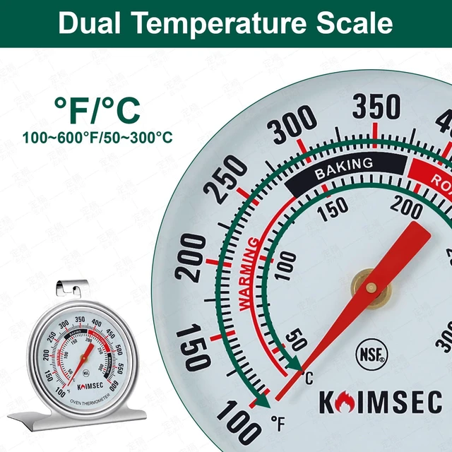 Alt view image 6 of 7 - Oven Thermometer for Temperature Gauge, Safe for Inside Gas/Electric/Grill Smoker, Analog Dial Stainless Steel Oven Thermometers with Large Hanger & Baser for Instant Reading in Cooking Baking