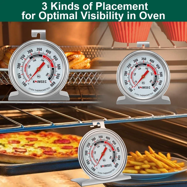 Alt view image 7 of 7 - Oven Thermometer for Temperature Gauge, Safe for Inside Gas/Electric/Grill Smoker, Analog Dial Stainless Steel Oven Thermometers with Large Hanger & Baser for Instant Reading in Cooking Baking