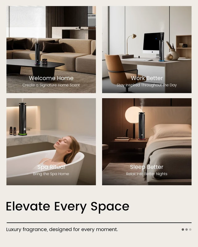 Alt view image 5 of 7 - Waterless Essential Oil Diffuser for Home, Starter Kit with 5 Oils | 5 x 20 mL Hotel-Inspired Oils, Remote Control, 6 Mist Levels, Quiet Operation, 7-Color Light, Covers Up to 1,000 sq. ft.