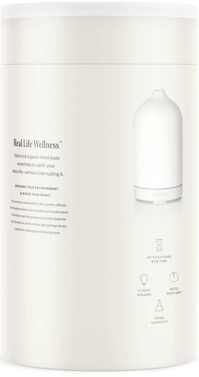 Alt view image 6 of 7 - Ceramic Essential Oil Diffuser, 100ml Cool Mist Humidifier, White | Aromatherapy, Ultrasonic For Home, Office, Bedroom & Living Room, Run 8 Hours, Waterless Auto Off, 7 Lights, Quiet Operation