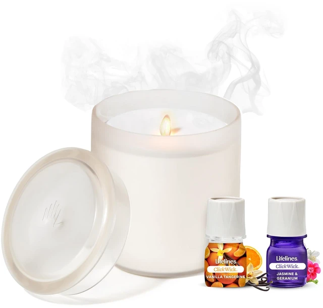 Main image of Flameless Candle Diffuser with 2 Clickwick Essential Oil Blends | Cordless & Waterless Diffuser for Home - Scented Electric Candles Blow Out Flame - Frosted Cream
