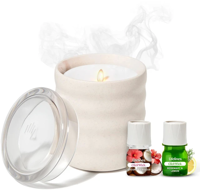 Main image of Flameless Candle Diffuser with 2 Clickwick Essential Oil Blends | Cordless & Waterless Diffuser for Home - Scented Electric Candles Blow Out Flame - Bubble Cream