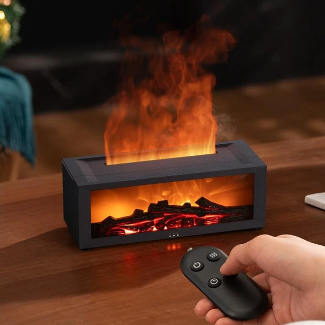 Alt view image 6 of 7 - Essential Oil Diffuser, Fireplace Flame Oil Diffuser - Aromatherapy Aroma Humidifier, Upgrade 7 Colors Noiseless Remote Control - Perfect for Bedroom Home Office (150ml Fireplace Flame, White)