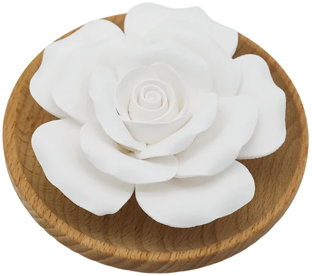 Main image of Flower Rose Ceramic Essential Oil Mini Diffuser, Wooden Pallet | Handmade Flower Rose Ceramic Non-Electric Passive Aromatherapy Diffuser, Decorative Diffusers for Desk/Office/Home Room/Gift