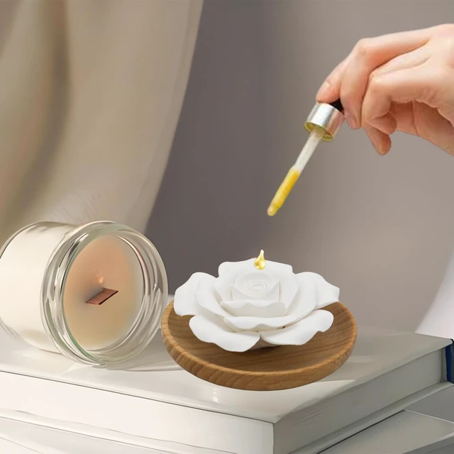 Alt view image 3 of 5 - Flower Rose Ceramic Essential Oil Mini Diffuser, Wooden Pallet | Handmade Flower Rose Ceramic Non-Electric Passive Aromatherapy Diffuser, Decorative Diffusers for Desk/Office/Home Room/Gift