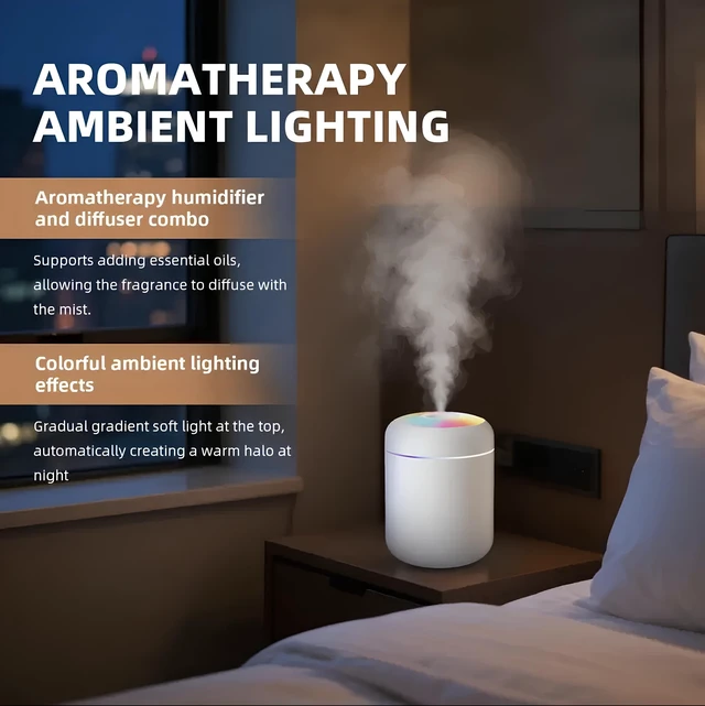 Alt view image 6 of 7 - 2 in 1 USB Electric Aromatherapy Oil Diffuser Ultrasonic Air Humidifier Mist Maker with Colorful Light for Home Office and Car (White)