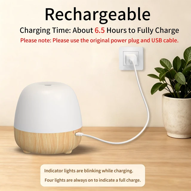 Alt view image 3 of 7 - 150ML Rechargeable Cordless Essential Oil Diffuser with Timer | Quiet aromatherapy diffuser with 2 mist modes, 7-color LED light and waterless auto shut-off for bedrooms and travel.