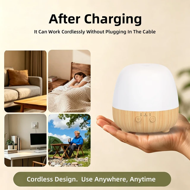 Alt view image 7 of 7 - 150ML Rechargeable Cordless Essential Oil Diffuser with Timer | Quiet aromatherapy diffuser with 2 mist modes, 7-color LED light and waterless auto shut-off for bedrooms and travel.
