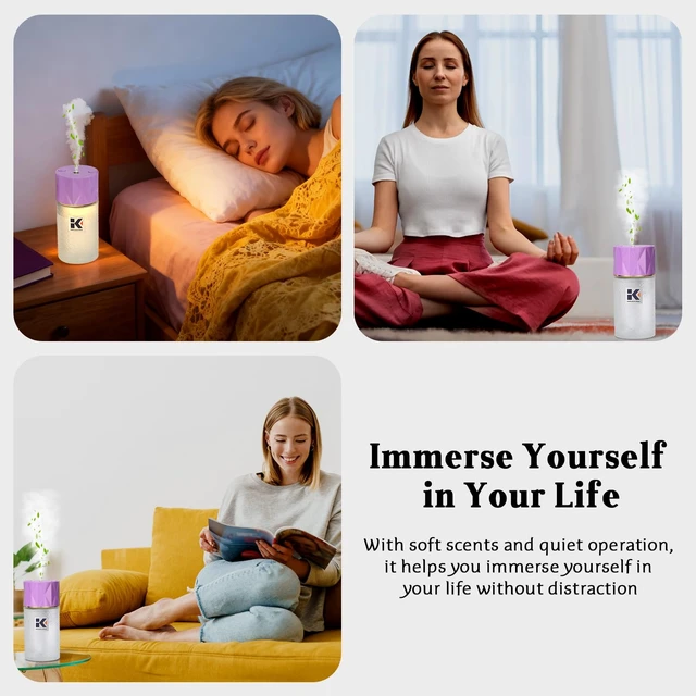 Alt view image 4 of 7 - Lavender Cool Mist Humidifier, 8.45 fl oz Aroma Diffuser | Adjustable Mode, USB Rechargeable, Negative Ion Generator, Auto-Off, 3-IN-1 Oil Diffusers for Bedroom Car Office Automotive