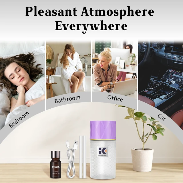 Alt view image 3 of 7 - Lavender Cool Mist Humidifier, 8.45 fl oz Aroma Diffuser | Adjustable Mode, USB Rechargeable, Negative Ion Generator, Auto-Off, 3-IN-1 Oil Diffusers for Bedroom Car Office Automotive