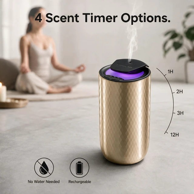Alt view image 2 of 7 - Waterless Essential Oil Diffuser, Cordless Rechargeable, 600 Sq Ft | Battery Operated, Adjustable Intensity & Timer, Aromatherapy for Home, Car