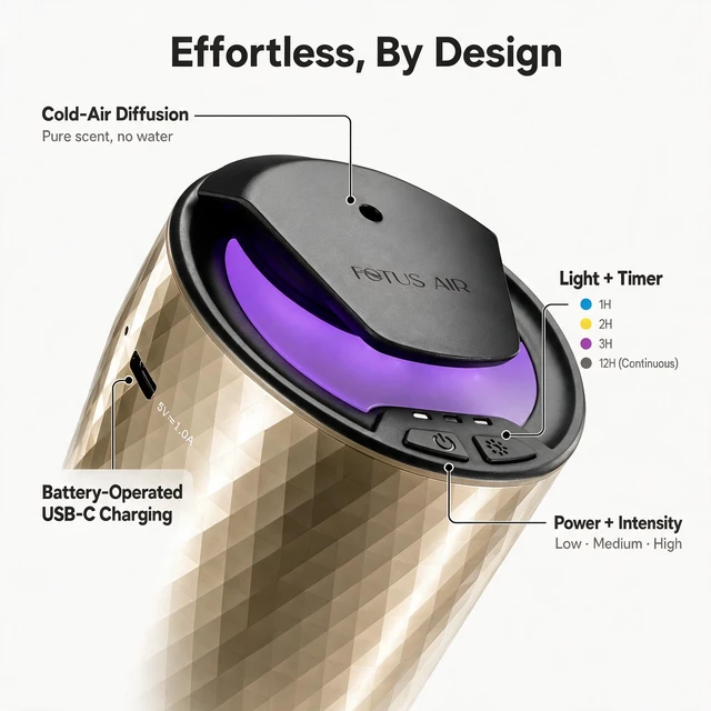 Alt view image 5 of 7 - Waterless Essential Oil Diffuser, Cordless Rechargeable, 600 Sq Ft | Battery Operated, Adjustable Intensity & Timer, Aromatherapy for Home, Car