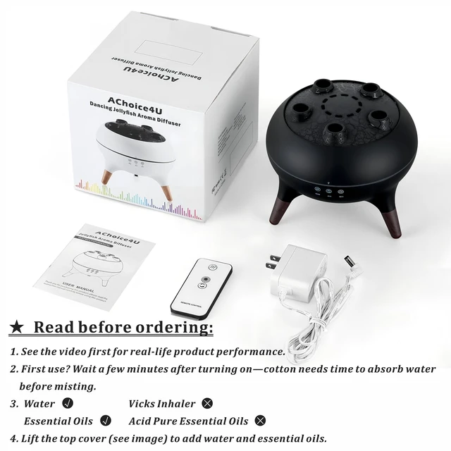 Alt view image 2 of 7 - Essential Oil Diffuser 250ML Dancing Jellyfish Aromatherapy Diffuser Humidifier with 7 Colors LED Lights,Remote Control,Plug in for Bedroom,Office (Black)