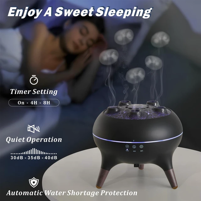 Alt view image 6 of 7 - Essential Oil Diffuser 250ML Dancing Jellyfish Aromatherapy Diffuser Humidifier with 7 Colors LED Lights,Remote Control,Plug in for Bedroom,Office (Black)