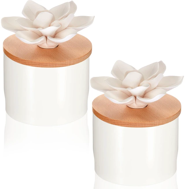 Main image of 2 Pcs Ceramic Essential Oil Diffuser, Non Electric,Water Lotus | Decorative Floral Home Fragrance Decor, No Noise, Home & Office Tabletop Decor for Desk, Bathroom, Bedroom, Birthday, Wedding