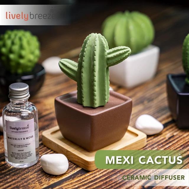 Alt view image 2 of 7 - Maxi Cactus, Non-Electric Ceramic Diffusers for Essential Oils and Aromatherapy Fragrance, White Ceramic Diffusers in Car or Desk Office Decor and Small Bathroom at Home, Brown Vase