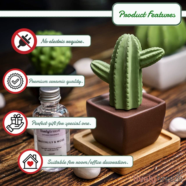 Alt view image 4 of 7 - Maxi Cactus, Non-Electric Ceramic Diffusers for Essential Oils and Aromatherapy Fragrance, White Ceramic Diffusers in Car or Desk Office Decor and Small Bathroom at Home, Brown Vase