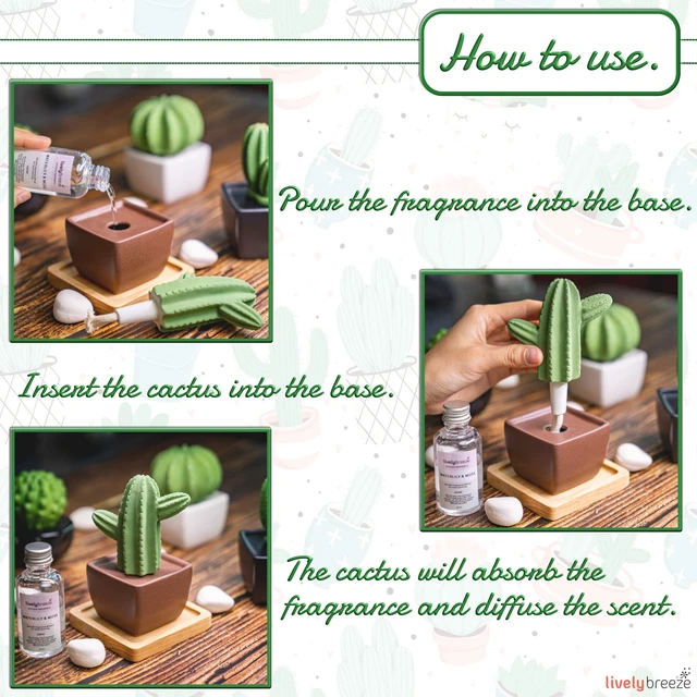 Alt view image 3 of 7 - Maxi Cactus, Non-Electric Ceramic Diffusers for Essential Oils and Aromatherapy Fragrance, White Ceramic Diffusers in Car or Desk Office Decor and Small Bathroom at Home, Brown Vase
