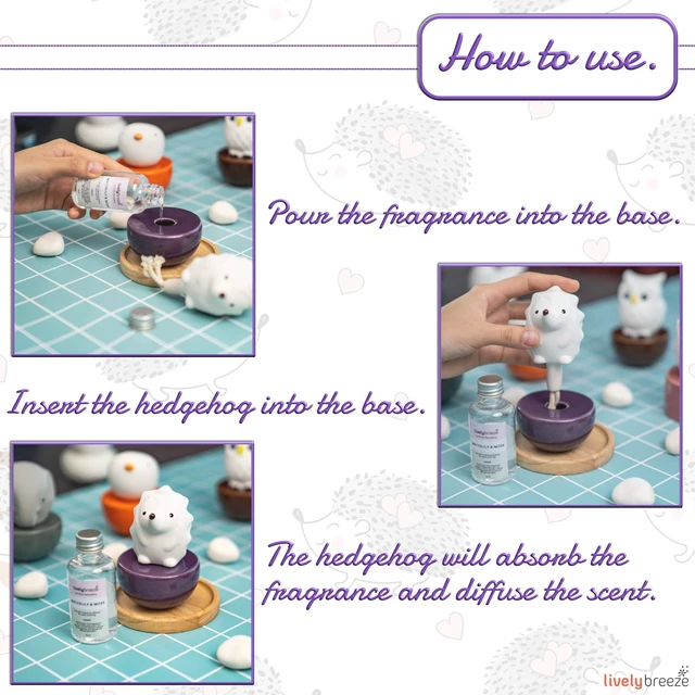 Alt view image 3 of 7 - Spiky Hedgehog, Non-Electric Ceramic Diffusers for Essential Oils and Aromatherapy Fragrance, White Ceramic Diffusers in Car or Desk Office Decor and Small Bathroom at Home, Purple Vase