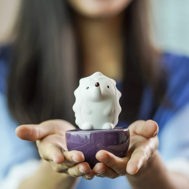 Alt view image 5 of 7 - Spiky Hedgehog, Non-Electric Ceramic Diffusers for Essential Oils and Aromatherapy Fragrance, White Ceramic Diffusers in Car or Desk Office Decor and Small Bathroom at Home, Purple Vase