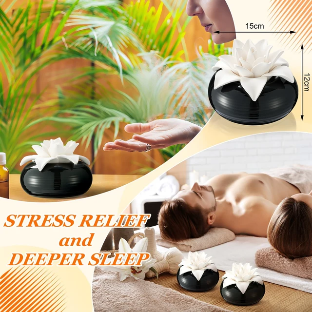 Alt view image 2 of 6 - 1 Pcs Ceramic Essential Oil Diffuser, Non Electric,Magnolia | Decorative Floral Home Fragrance Decor, No Noise, Home & Office Tabletop Decor for Desk, Bathroom, Bedroom, Birthday, Wedding