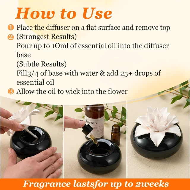 Alt view image 3 of 6 - 1 Pcs Ceramic Essential Oil Diffuser, Non Electric,Magnolia | Decorative Floral Home Fragrance Decor, No Noise, Home & Office Tabletop Decor for Desk, Bathroom, Bedroom, Birthday, Wedding