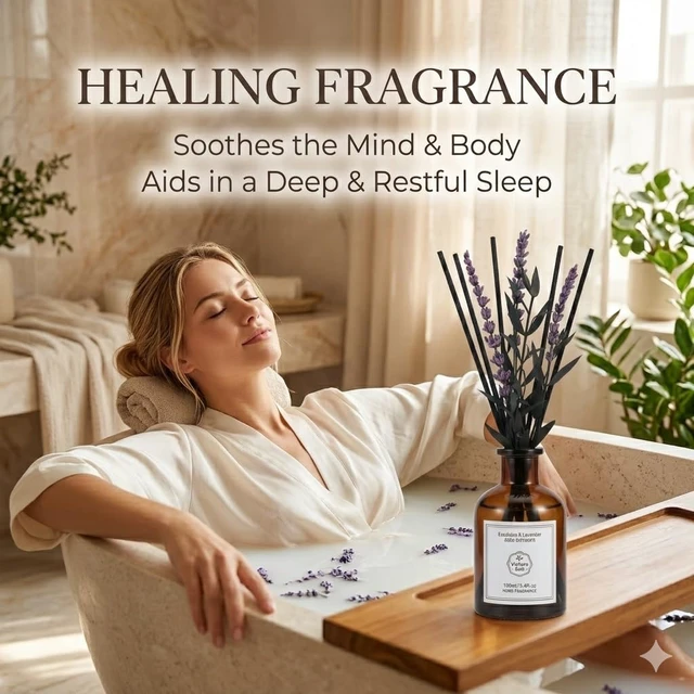 Alt view image 5 of 7 - Eucalyptus & Lavender Reed Diffuser, 3.34 Fl Oz | Calming Scent; Long-lasting for 12 Weeks for Bedroom, Bathroom, Living Room or Office; Gift-ready, Shelf Decor