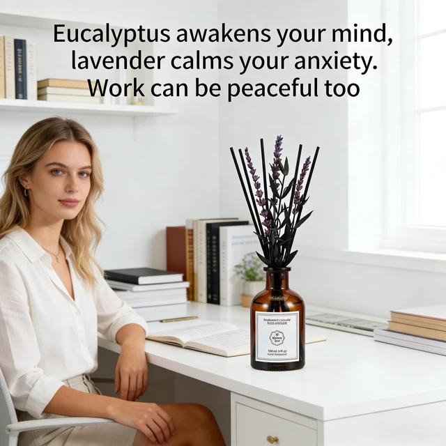 Alt view image 7 of 7 - Eucalyptus & Lavender Reed Diffuser, 3.34 Fl Oz | Calming Scent; Long-lasting for 12 Weeks for Bedroom, Bathroom, Living Room or Office; Gift-ready, Shelf Decor