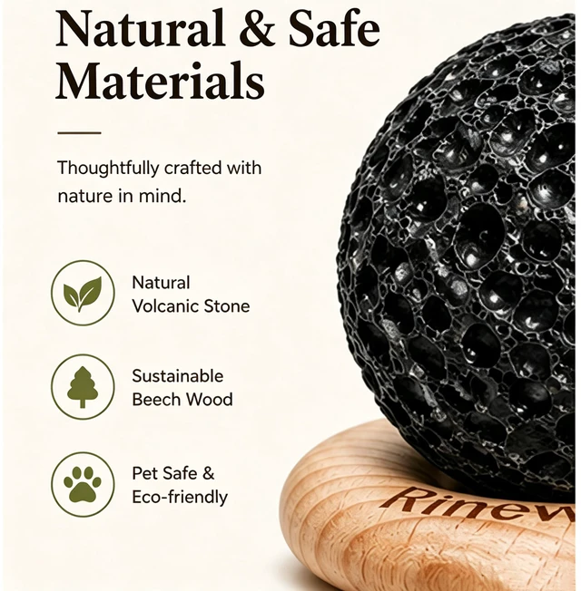Alt view image 3 of 7 - Lava Rock Diffuser, Natural Essential Oil Diffuser Stone with Beech Wood Base, Flame Free and Electricity Free,Aromatherapy for Home, Bedroom, Office, Yoga