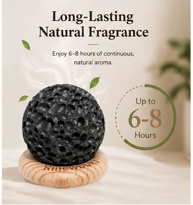 Alt view image 7 of 7 - Lava Rock Diffuser, Natural Essential Oil Diffuser Stone with Beech Wood Base, Flame Free and Electricity Free,Aromatherapy for Home, Bedroom, Office, Yoga