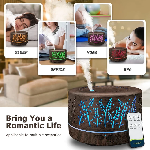 Alt view image 3 of 7 - Diffusers for Essential Oils Large Room 600ml,Essential Oil Diffusers for Home with R/C,Cool Mist Humidifier,7 Colors Lights & 3 Mist Mode Waterless Auto Off for Office